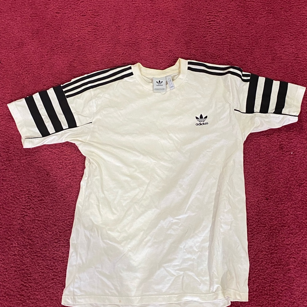 adidas White Tee with Black Three-Stripes